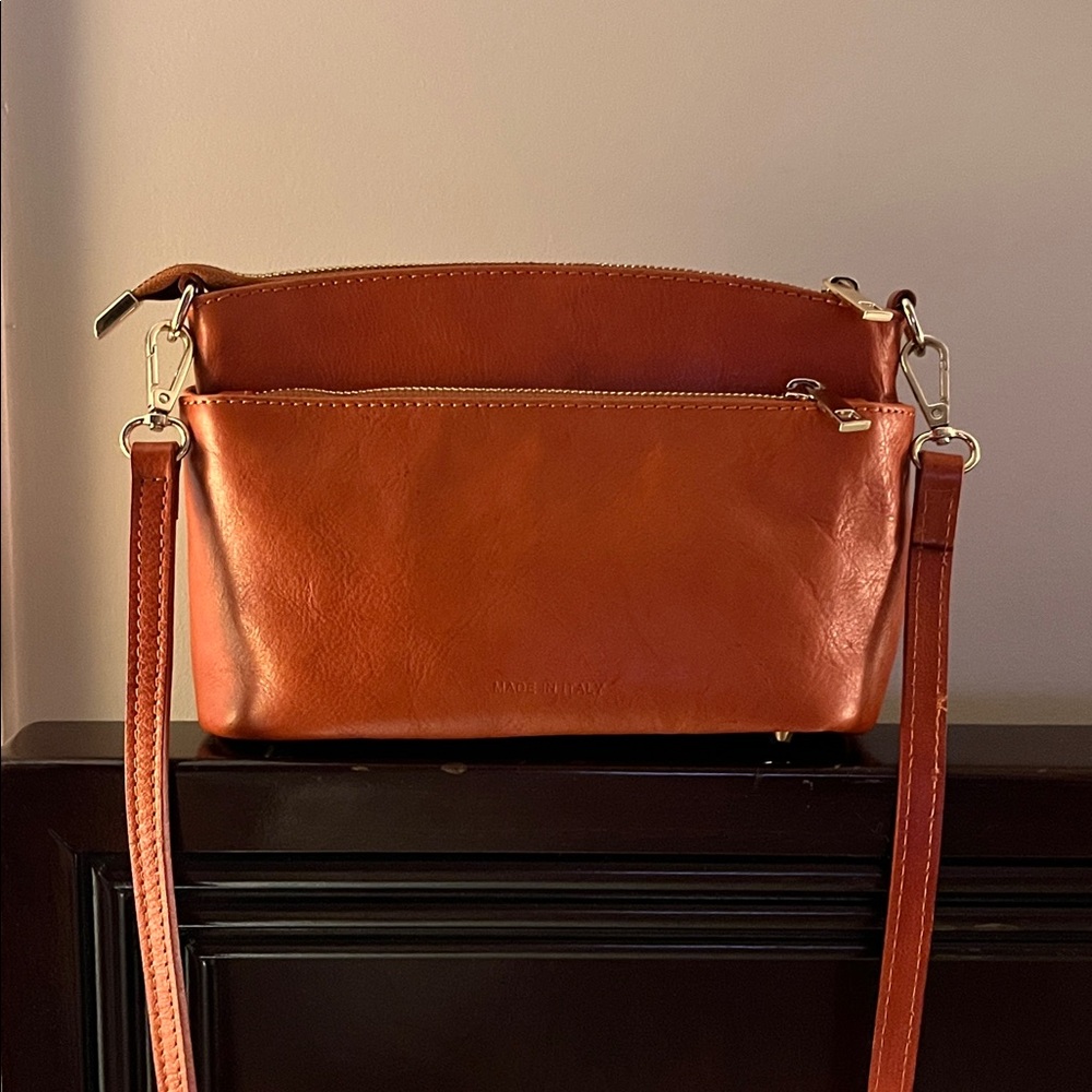 Italian Leather Crossbody Bag by DIVINA FIRENZE, in Cognac Brown